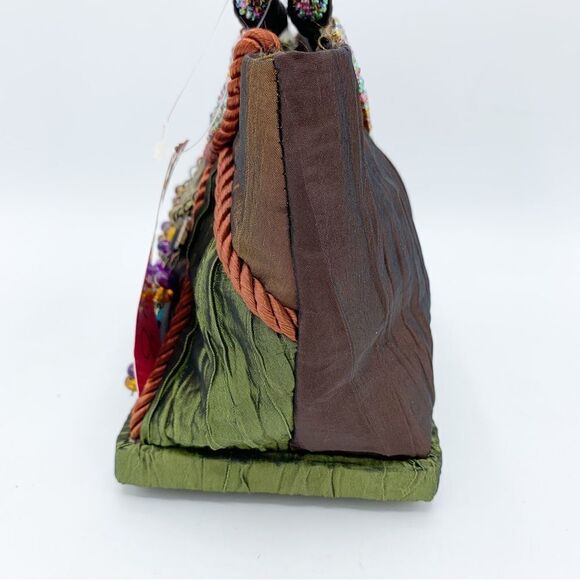Vintage‎ Prezzo Boho Multicolor Beaded Fabric Handbag-Beaded Handle - Picture 5 of 11